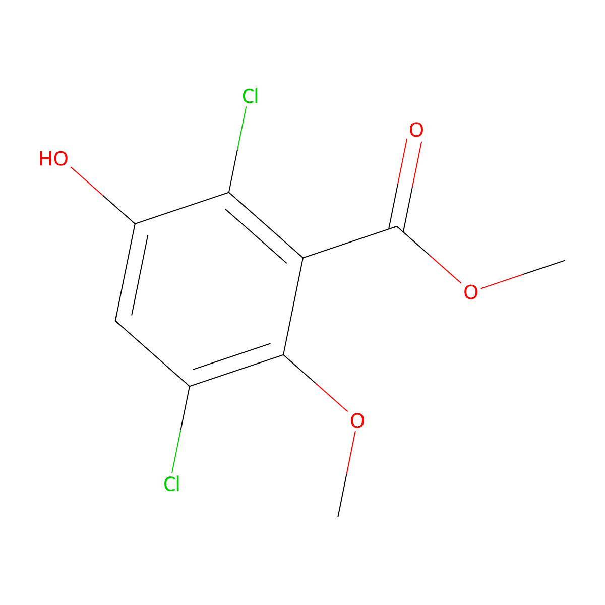 Methyl 2,5-dichloro-3-hydroxy-6-methoxybenzoate molecular structure, CAS 1327292-78-3