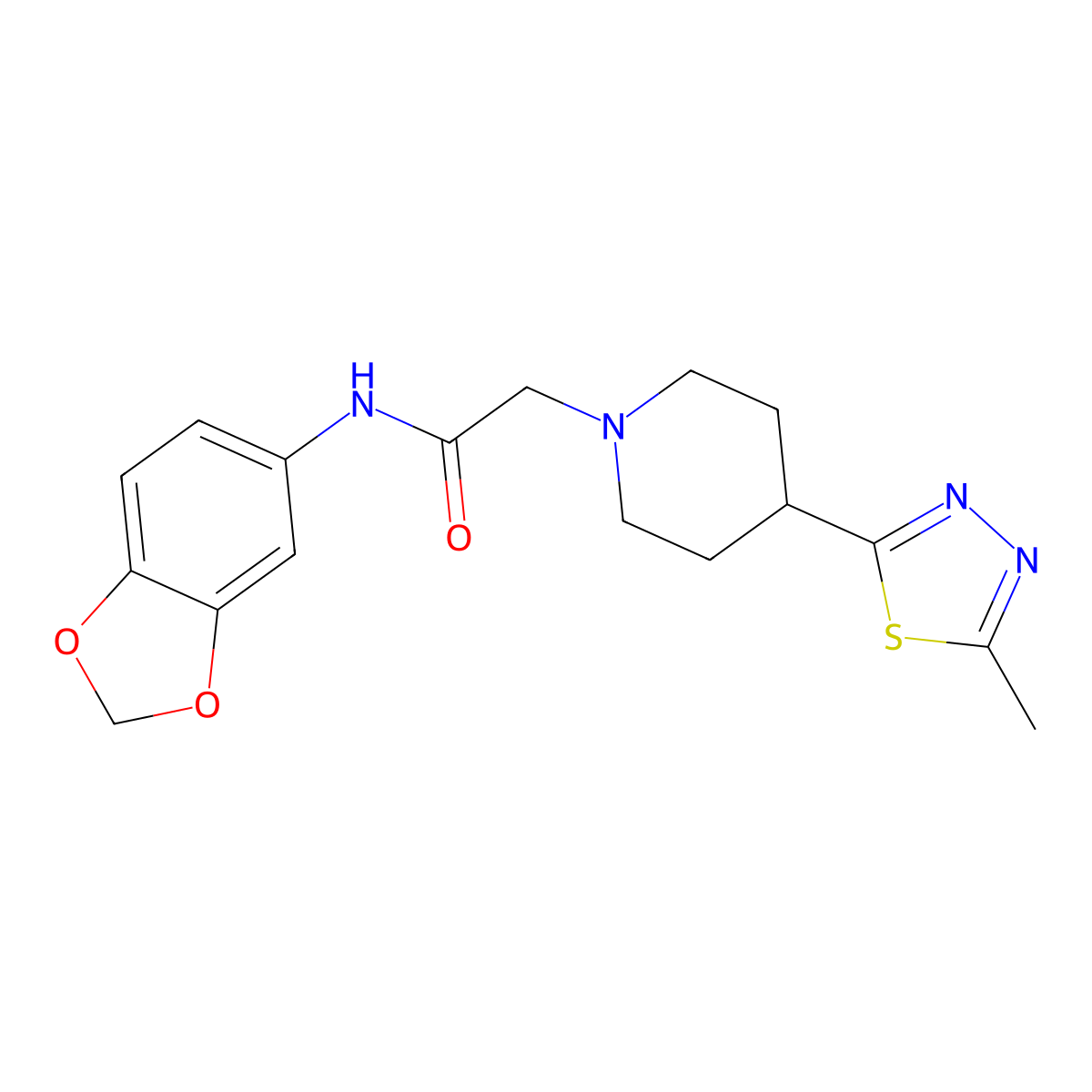 N-(benzo[d][1,3]dioxol-5-yl)-2-(4-(5-methyl-1,3,4-thiadiazol-2-yl)piperidin-1-yl)acetamide molecular structure, CAS 1327295-65-7
