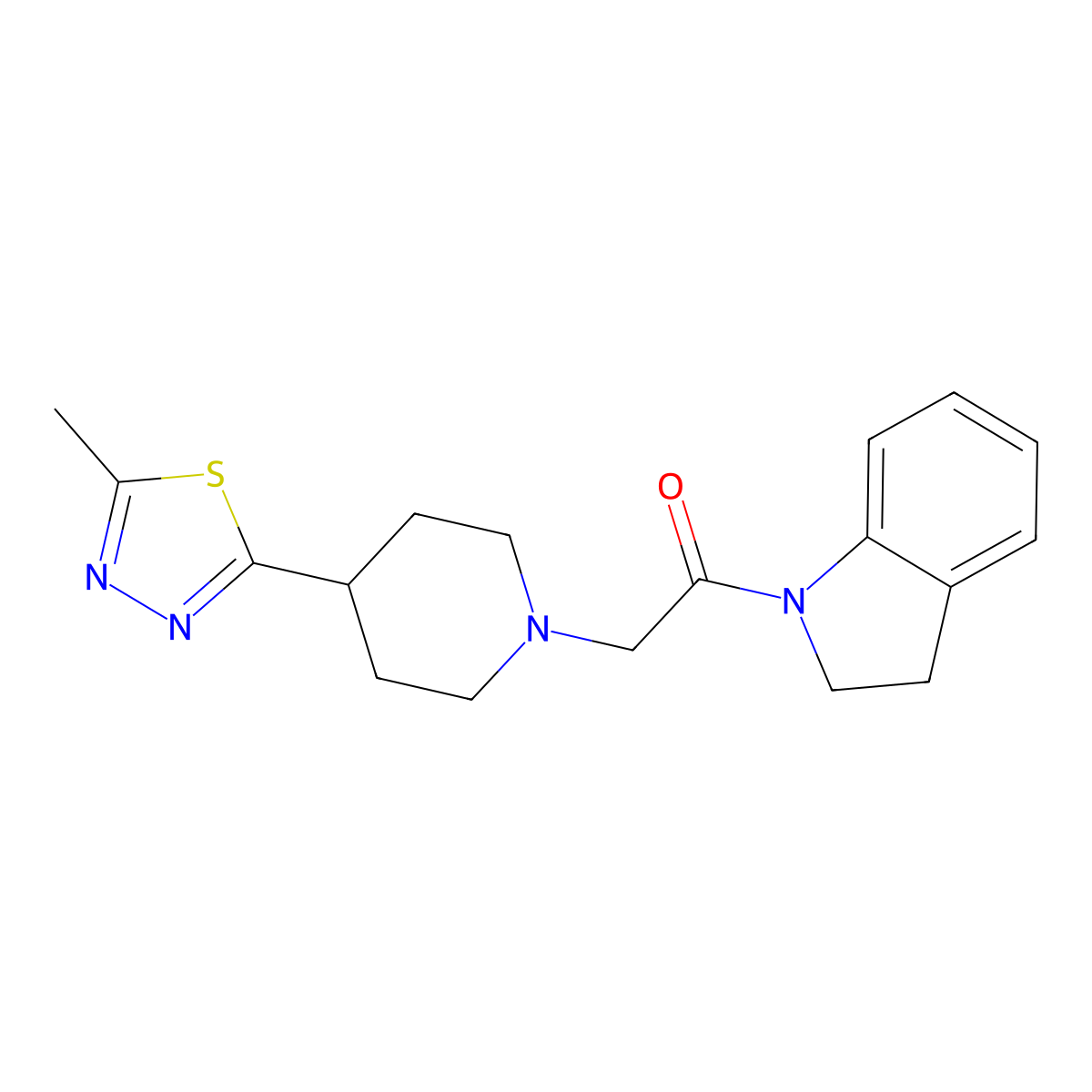 1-(Indolin-1-yl)-2-(4-(5-methyl-1,3,4-thiadiazol-2-yl)piperidin-1-yl)ethanone molecular structure, CAS 1327295-67-9