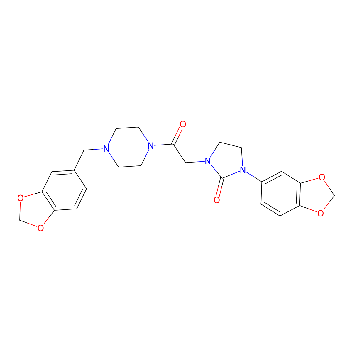 1-(Benzo[d][1,3]dioxol-5-yl)-3-(2-(4-(benzo[d][1,3]dioxol-5-ylmethyl)piperazin-1-yl)-2-oxoethyl)imidazolidin-2-one molecular structure, CAS 1327299-44-4