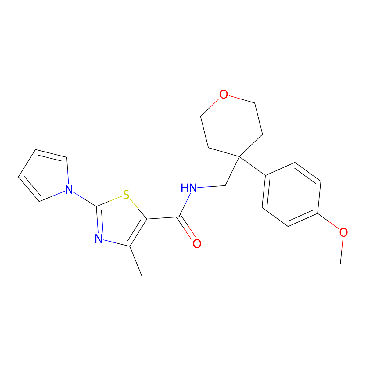 N-{[4-(4-methoxyphenyl)tetrahydro-2H-pyran-4-yl]methyl}-4-methyl-2-(1H-pyrrol-1-yl)-1,3-thiazole-5-carboxamide molecular structure, CAS 1327302-99-7