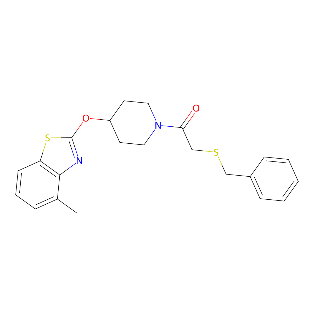 2-(Benzylthio)-1-(4-((4-methylbenzo[d]thiazol-2-yl)oxy)piperidin-1-yl)ethanone molecular structure, CAS 1327306-79-5