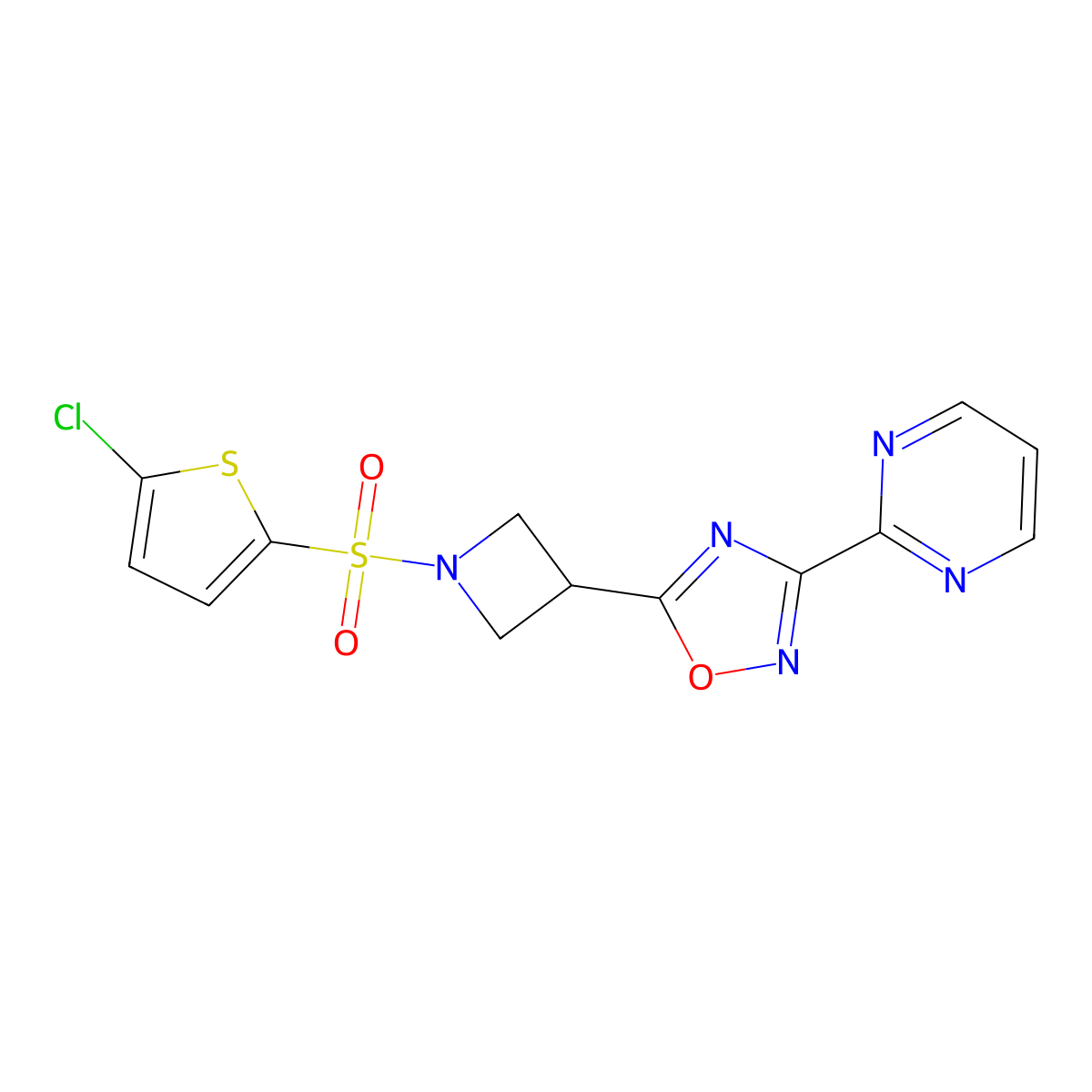 5-(1-((5-Chlorothiophen-2-yl)sulfonyl)azetidin-3-yl)-3-(pyrimidin-2-yl)-1,2,4-oxadiazole molecular structure, CAS 1327315-98-9
