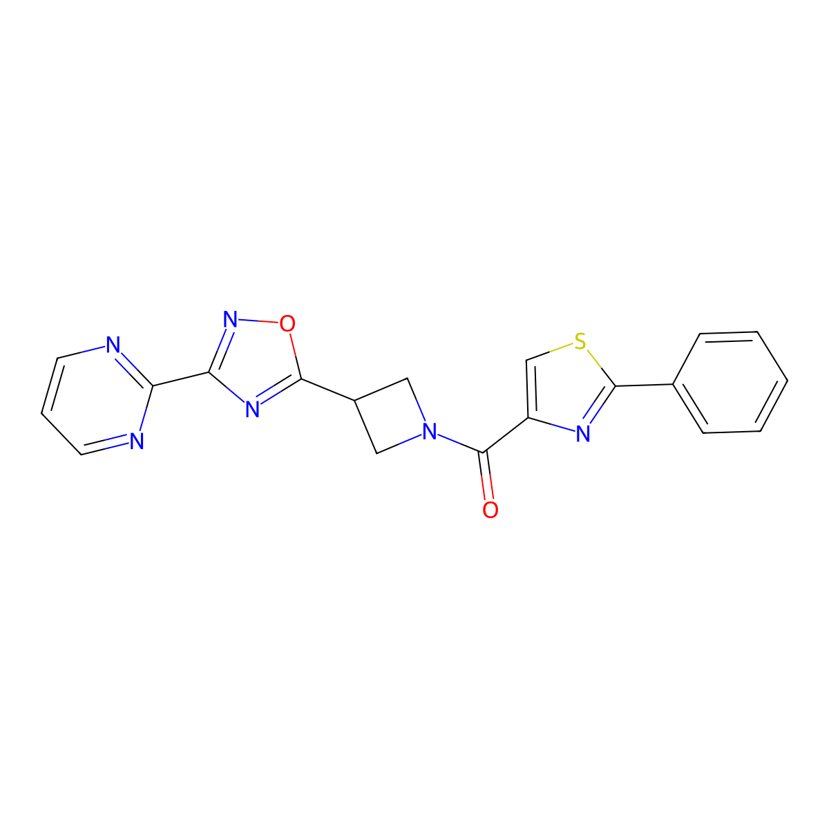 (2-Phenylthiazol-4-yl)(3-(3-(pyrimidin-2-yl)-1,2,4-oxadiazol-5-yl)azetidin-1-yl)methanone molecular structure, CAS 1327316-02-8