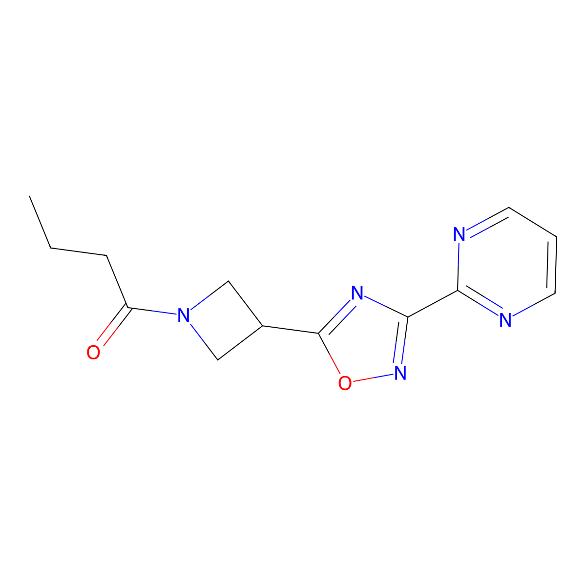 1-{3-[3-(Pyrimidin-2-yl)-1,2,4-oxadiazol-5-yl]azetidin-1-yl}butan-1-one molecular structure, CAS 1327316-04-0