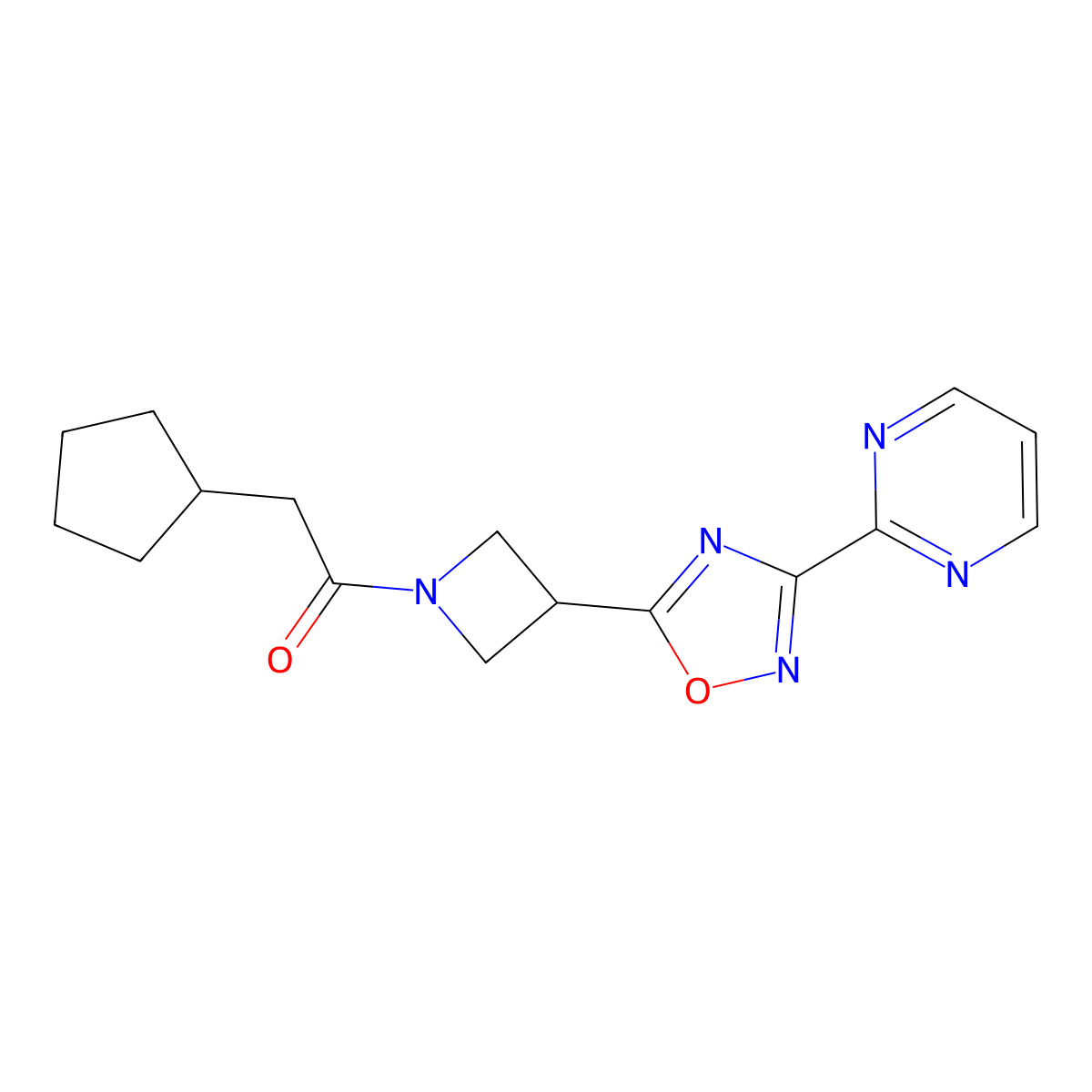 2-Cyclopentyl-1-(3-(3-(pyrimidin-2-yl)-1,2,4-oxadiazol-5-yl)azetidin-1-yl)ethanone molecular structure, CAS 1327316-05-1
