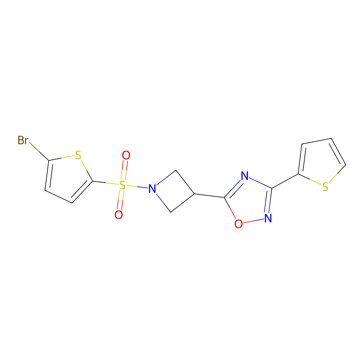 5-(1-((5-Bromothiophen-2-yl)sulfonyl)azetidin-3-yl)-3-(thiophen-2-yl)-1,2,4-oxadiazole molecular structure, CAS 1327316-42-6