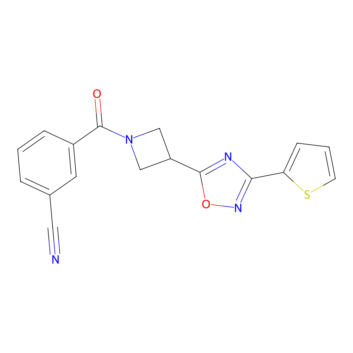 3-(3-(3-(Thiophen-2-yl)-1,2,4-oxadiazol-5-yl)azetidine-1-carbonyl)benzonitrile molecular structure, CAS 1327316-43-7