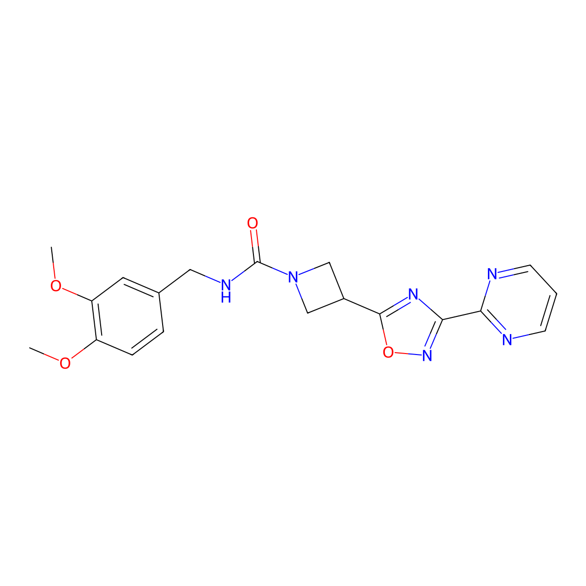 N-(3,4-dimethoxybenzyl)-3-(3-(pyrimidin-2-yl)-1,2,4-oxadiazol-5-yl)azetidine-1-carboxamide molecular structure, CAS 1327316-58-4