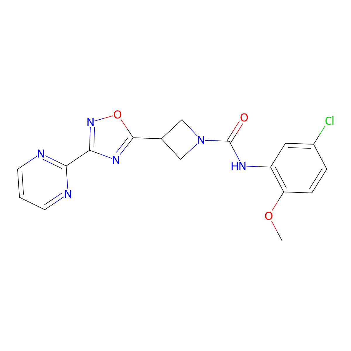 N-(5-chloro-2-methoxyphenyl)-3-(3-(pyrimidin-2-yl)-1,2,4-oxadiazol-5-yl)azetidine-1-carboxamide molecular structure, CAS 1327316-60-8