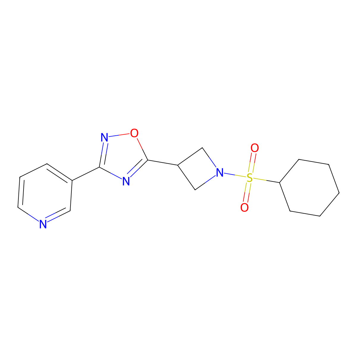 3-{5-[1-(Cyclohexanesulfonyl)azetidin-3-yl]-1,2,4-oxadiazol-3-yl}pyridine molecular structure, CAS 1327316-69-7