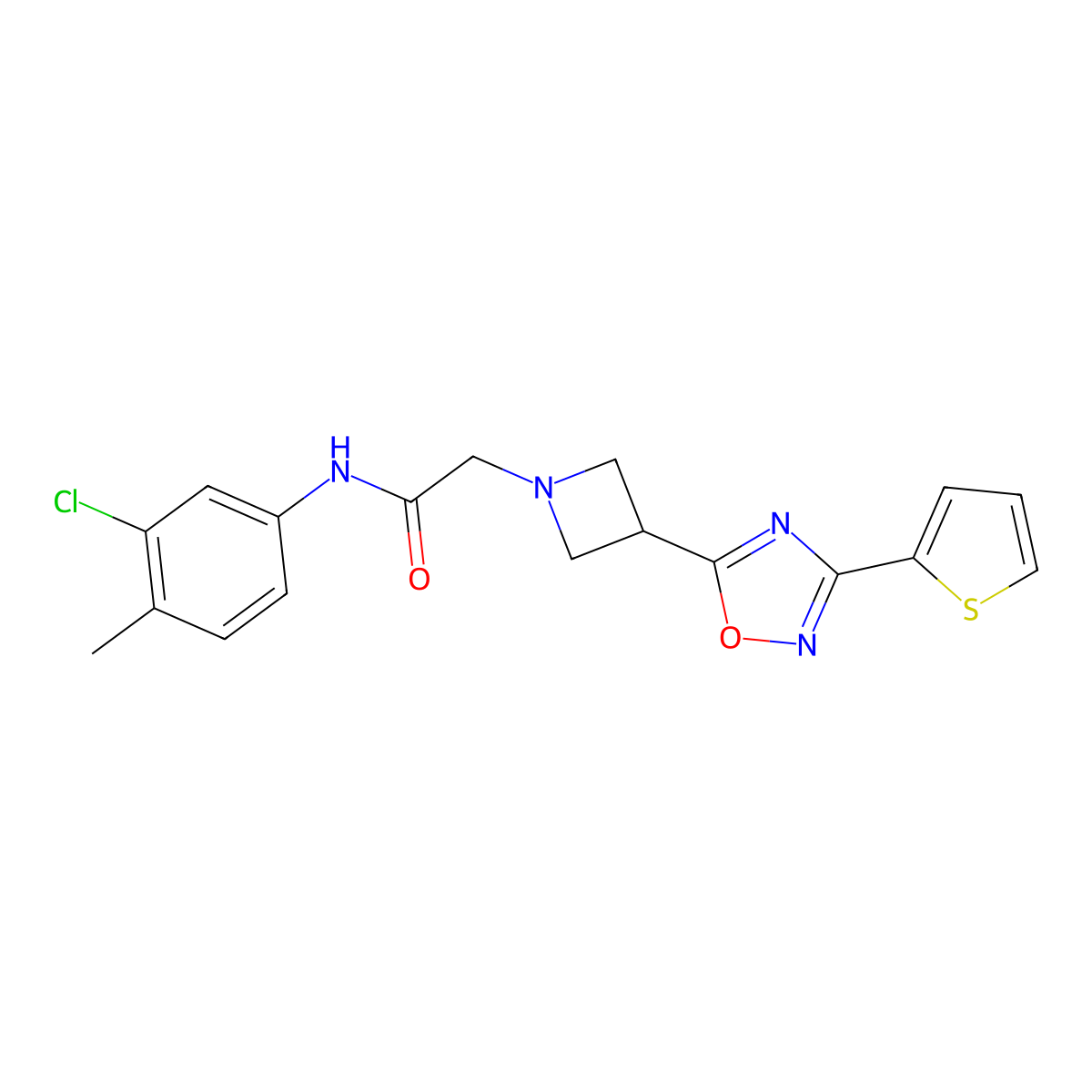 N-(3-chloro-4-methylphenyl)-2-(3-(3-(thiophen-2-yl)-1,2,4-oxadiazol-5-yl)azetidin-1-yl)acetamide molecular structure, CAS 1327316-80-2