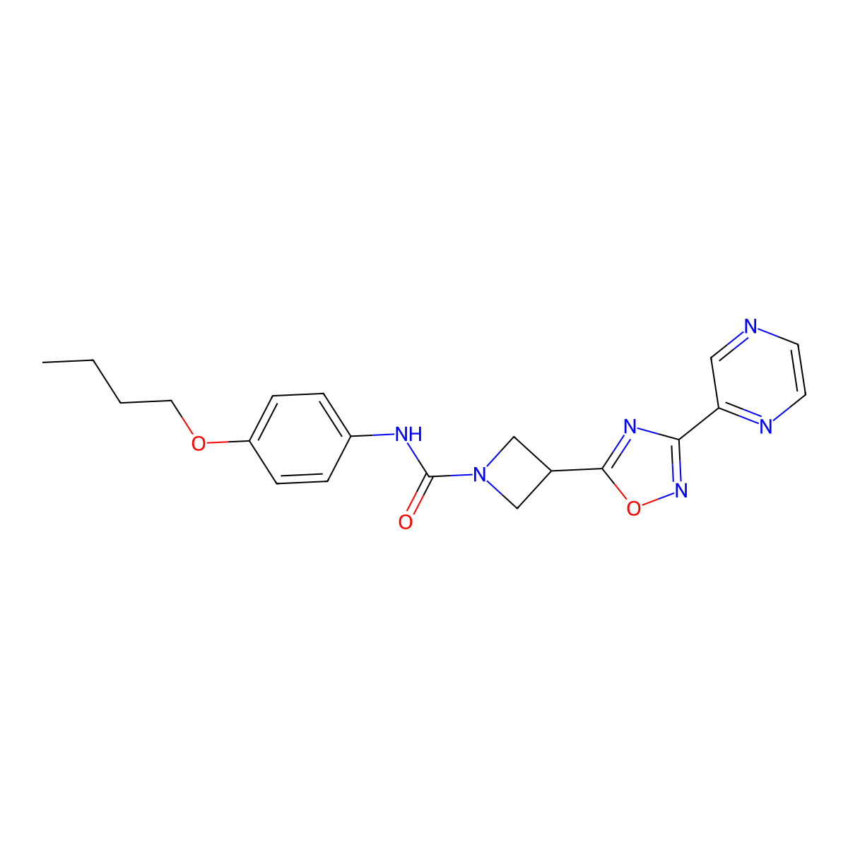 N-(4-butoxyphenyl)-3-(3-(pyrazin-2-yl)-1,2,4-oxadiazol-5-yl)azetidine-1-carboxamide molecular structure, CAS 1327317-47-4