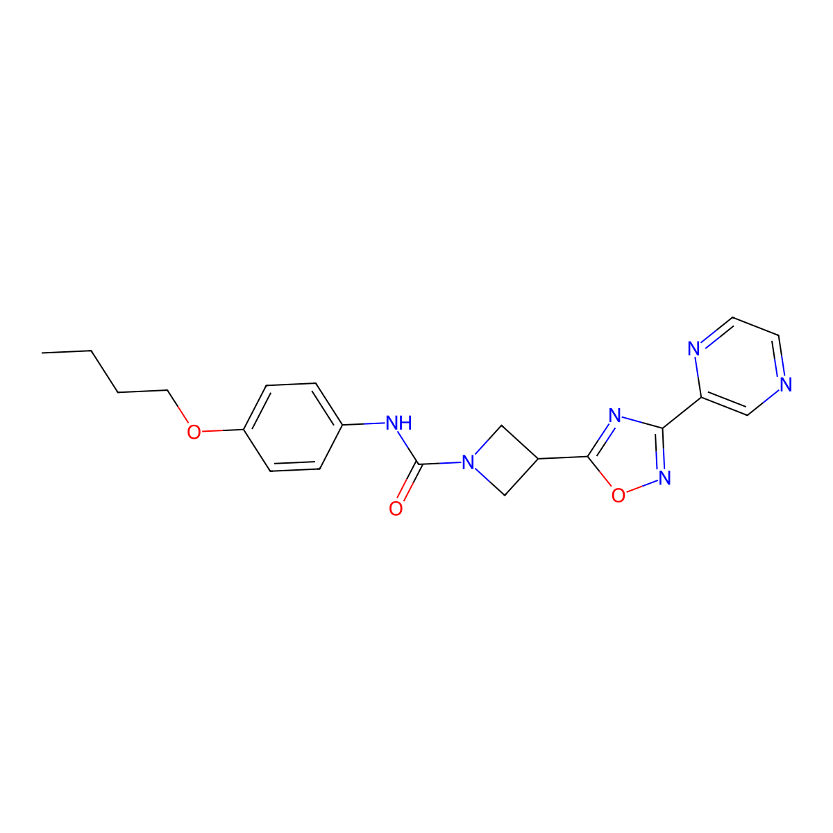 N-(4-butoxyphenyl)-3-(3-(pyrazin-2-yl)-1,2,4-oxadiazol-5-yl)azetidine-1-carboxamide molecular structure, CAS 1327317-47-4
