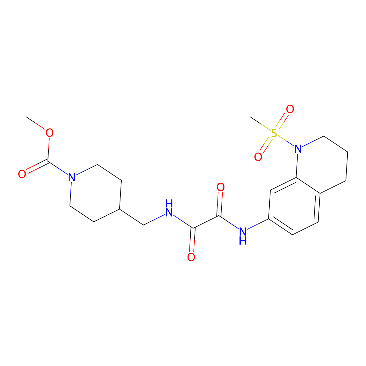 Methyl 4-((2-((1-(methylsulfonyl)-1,2,3,4-tetrahydroquinolin-7-yl)amino)-2-oxoacetamido)methyl)piperidine-1-carboxylate molecular structure, CAS 1327320-90-0