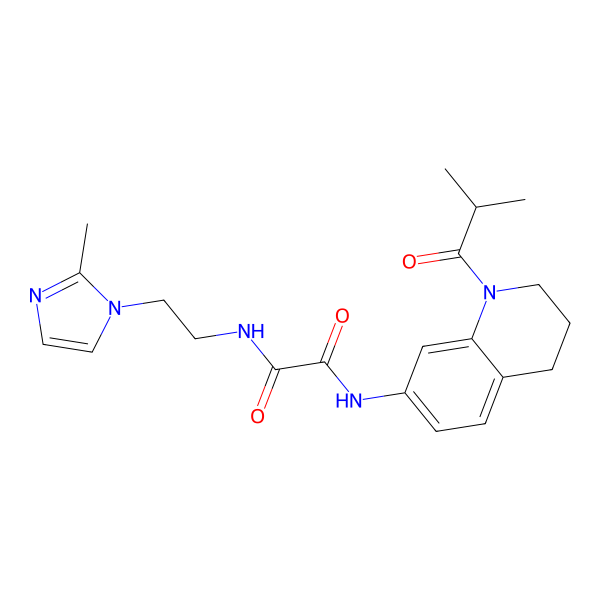 N1-(1-isobutyryl-1,2,3,4-tetrahydroquinolin-7-yl)-N2-(2-(2-methyl-1H-imidazol-1-yl)ethyl)oxalamide molecular structure, CAS 1327321-30-1