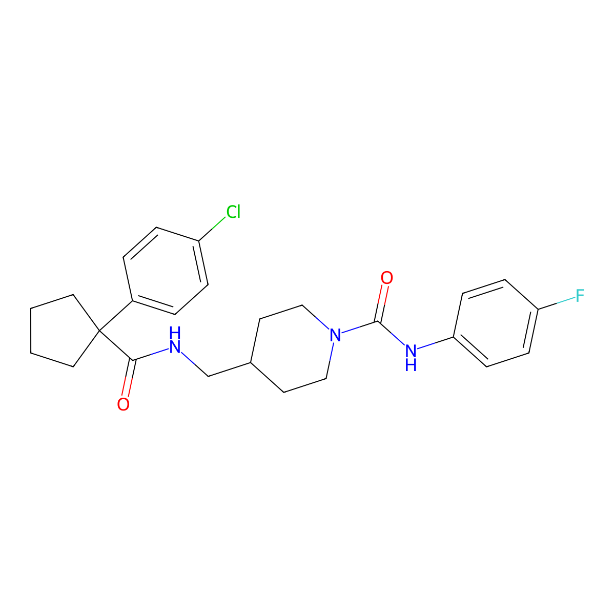 4-((1-(4-chlorophenyl)cyclopentanecarboxamido)methyl)-N-(4-fluorophenyl)piperidine-1-carboxamide molecular structure, CAS 1327321-51-6
