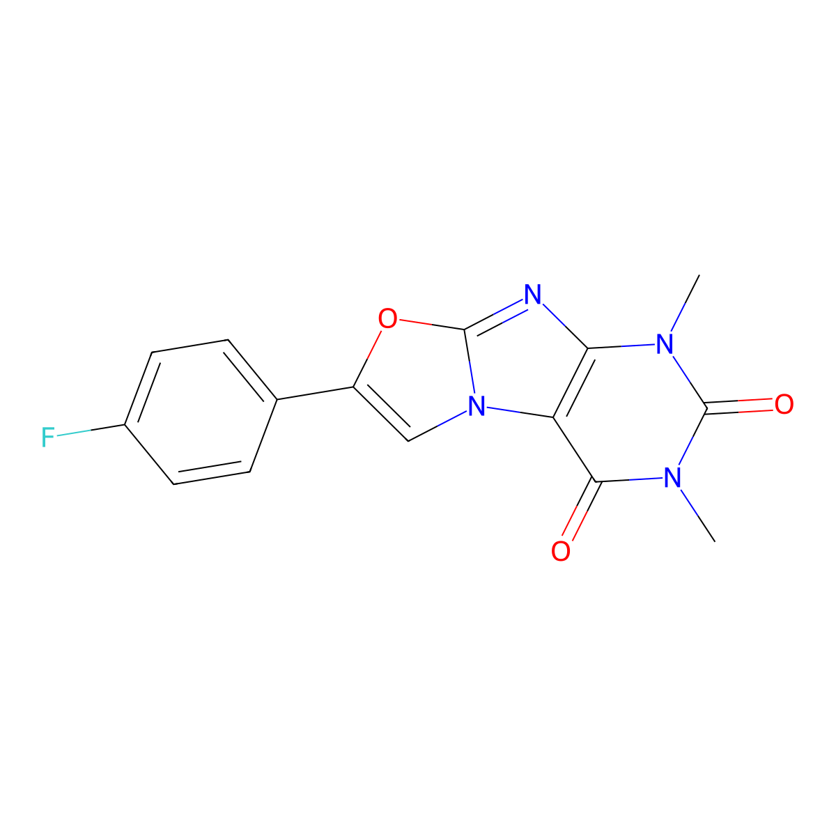 7-(4-Fluorophenyl)-1,3-dimethyl[1,3]oxazolo[2,3-f]purine-2,4(1H,3H)-dione molecular structure, CAS 132739-89-0