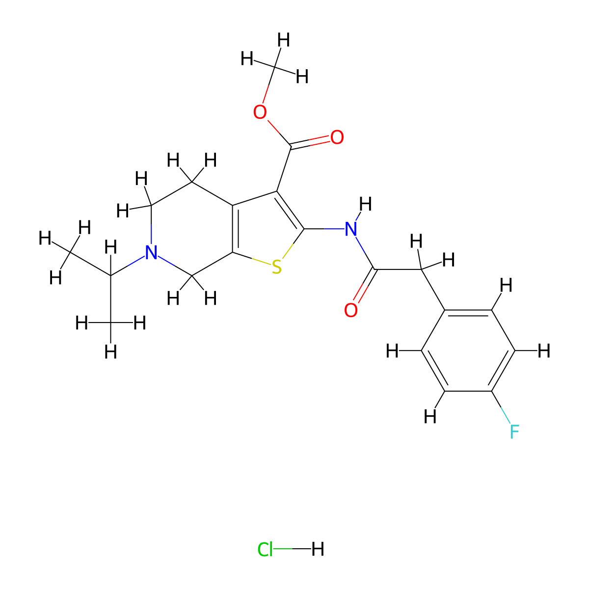 Methyl 2-(2-(4-fluorophenyl)acetamido)-6-isopropyl-4,5,6,7-tetrahydrothieno[2,3-c]pyridine-3-carboxylate hydrochloride molecular structure, CAS 1327401-68-2