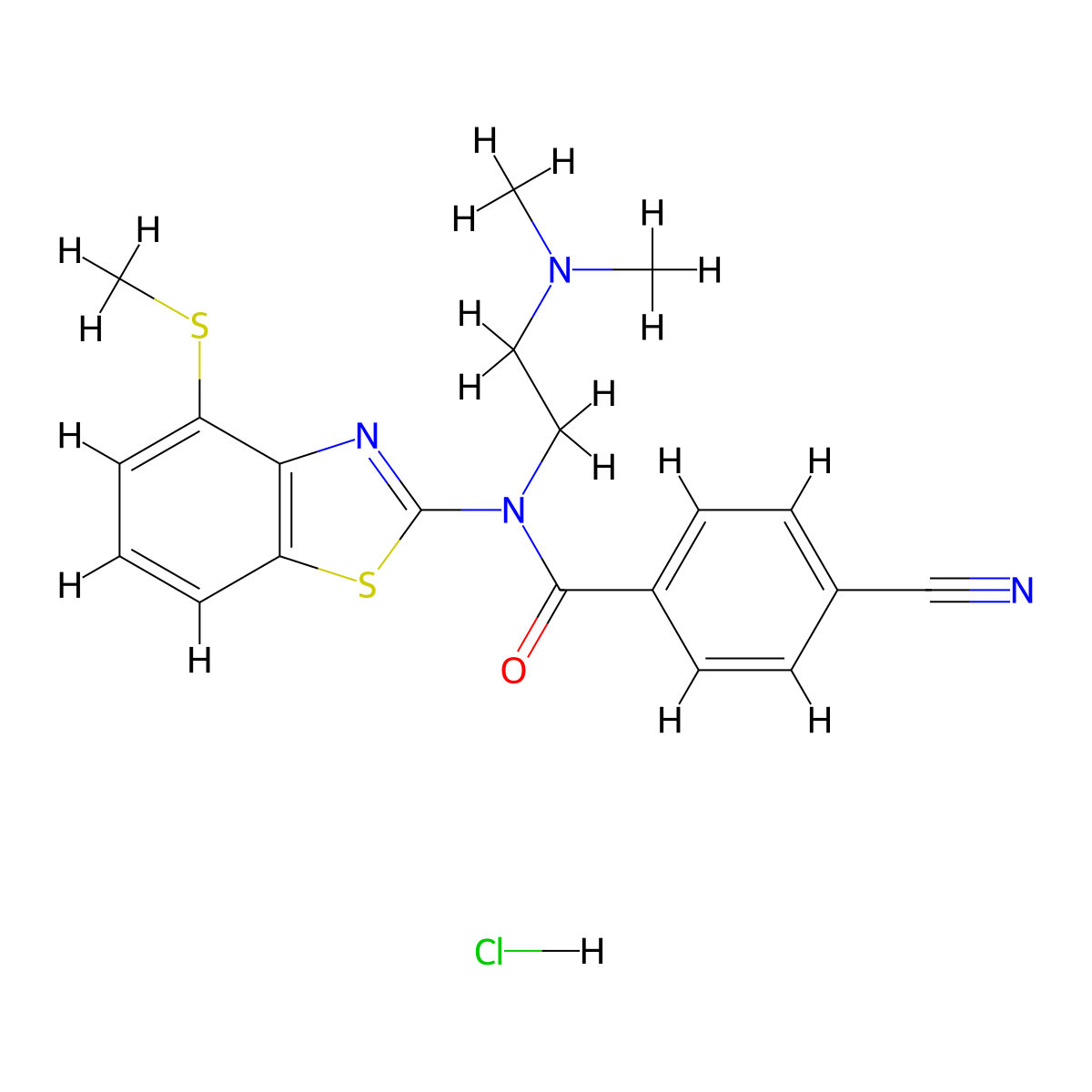 4-cyano-N-(2-(dimethylamino)ethyl)-N-(4-(methylthio)benzo[d]thiazol-2-yl)benzamide hydrochloride molecular structure, CAS 1327410-79-6