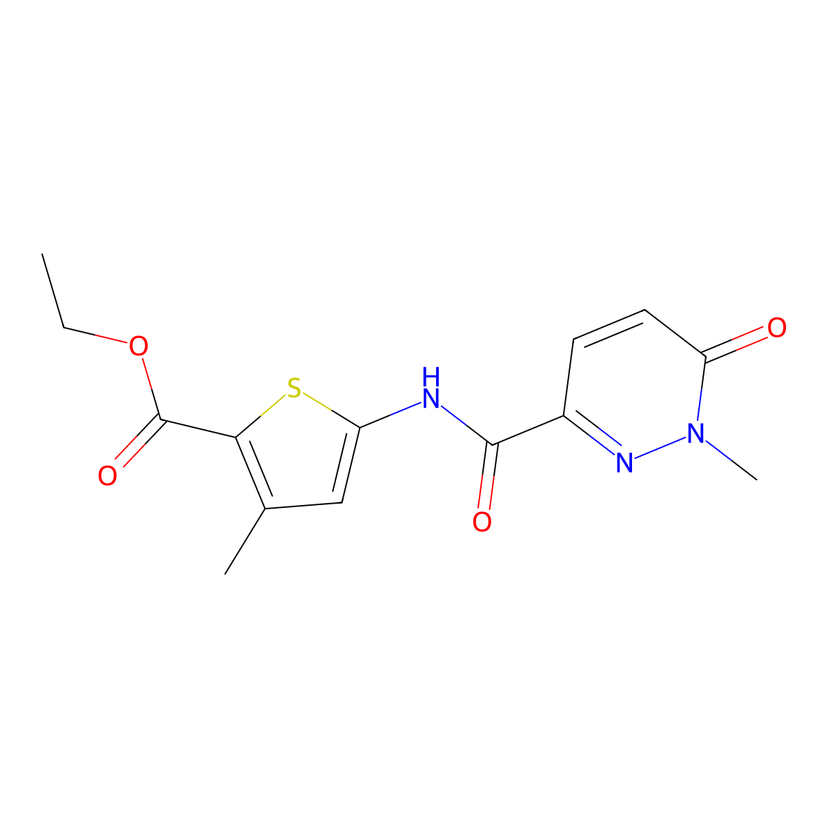 Ethyl 3-methyl-5-(1-methyl-6-oxo-1,6-dihydropyridazine-3-carboxamido)thiophene-2-carboxylate molecular structure, CAS 1327460-41-2