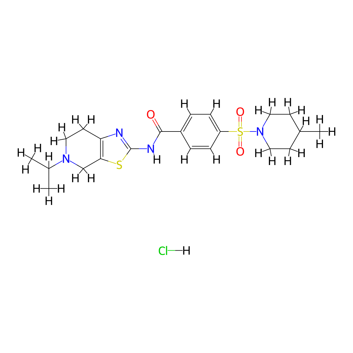 4-[(4-methylpiperidin-1-yl)sulfonyl]-N-[5-(propan-2-yl)-4H,5H,6H,7H-[1,3]thiazolo[5,4-c]pyridin-2-yl]benzamide hydrochloride molecular structure, CAS 1327496-97-8