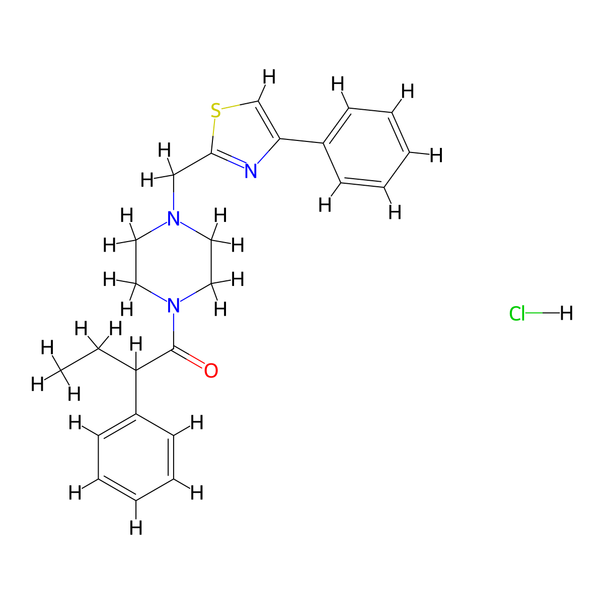 2-Phenyl-1-(4-((4-phenylthiazol-2-yl)methyl)piperazin-1-yl)butan-1-one hydrochloride molecular structure, CAS 1327498-18-9