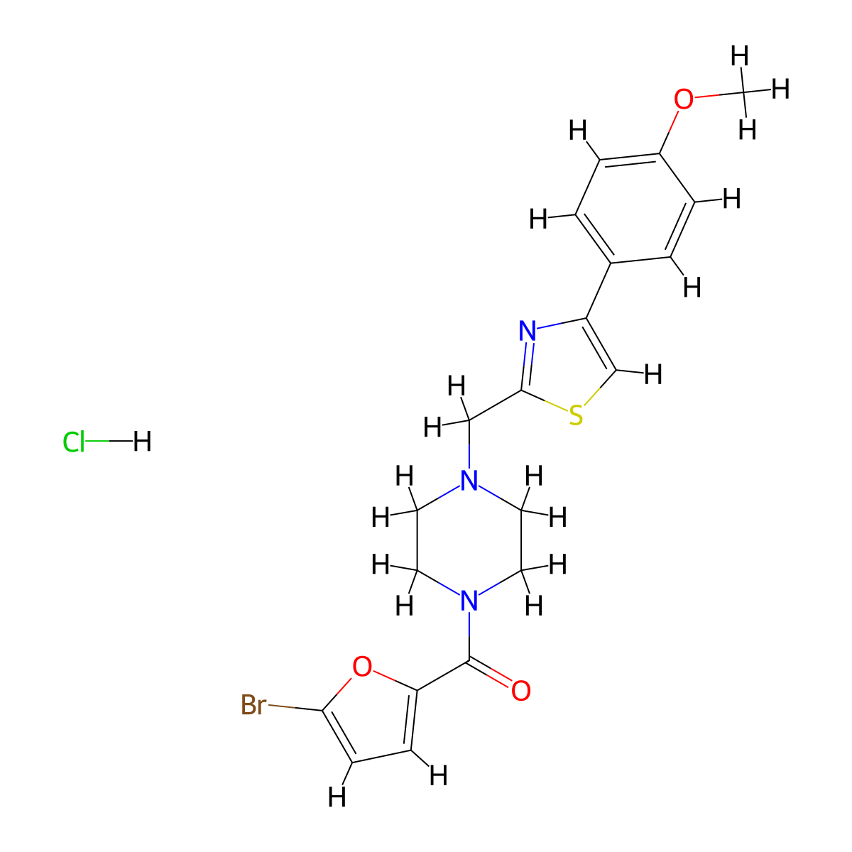 (5-Bromofuran-2-yl)(4-((4-(4-methoxyphenyl)thiazol-2-yl)methyl)piperazin-1-yl)methanone hydrochloride molecular structure, CAS 1327505-45-2