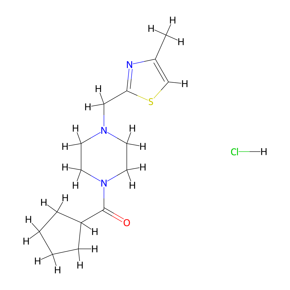 Cyclopentyl(4-((4-methylthiazol-2-yl)methyl)piperazin-1-yl)methanone hydrochloride molecular structure, CAS 1327505-54-3