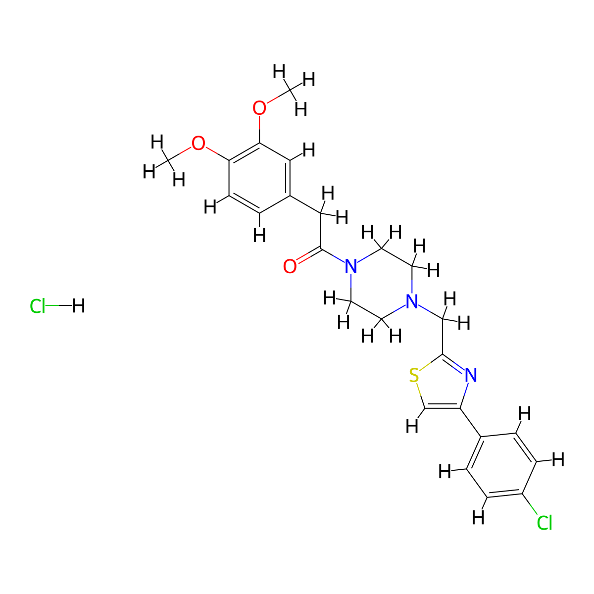 1-(4-((4-(4-Chlorophenyl)thiazol-2-yl)methyl)piperazin-1-yl)-2-(3,4-dimethoxyphenyl)ethanone hydrochloride molecular structure, CAS 1327506-33-1