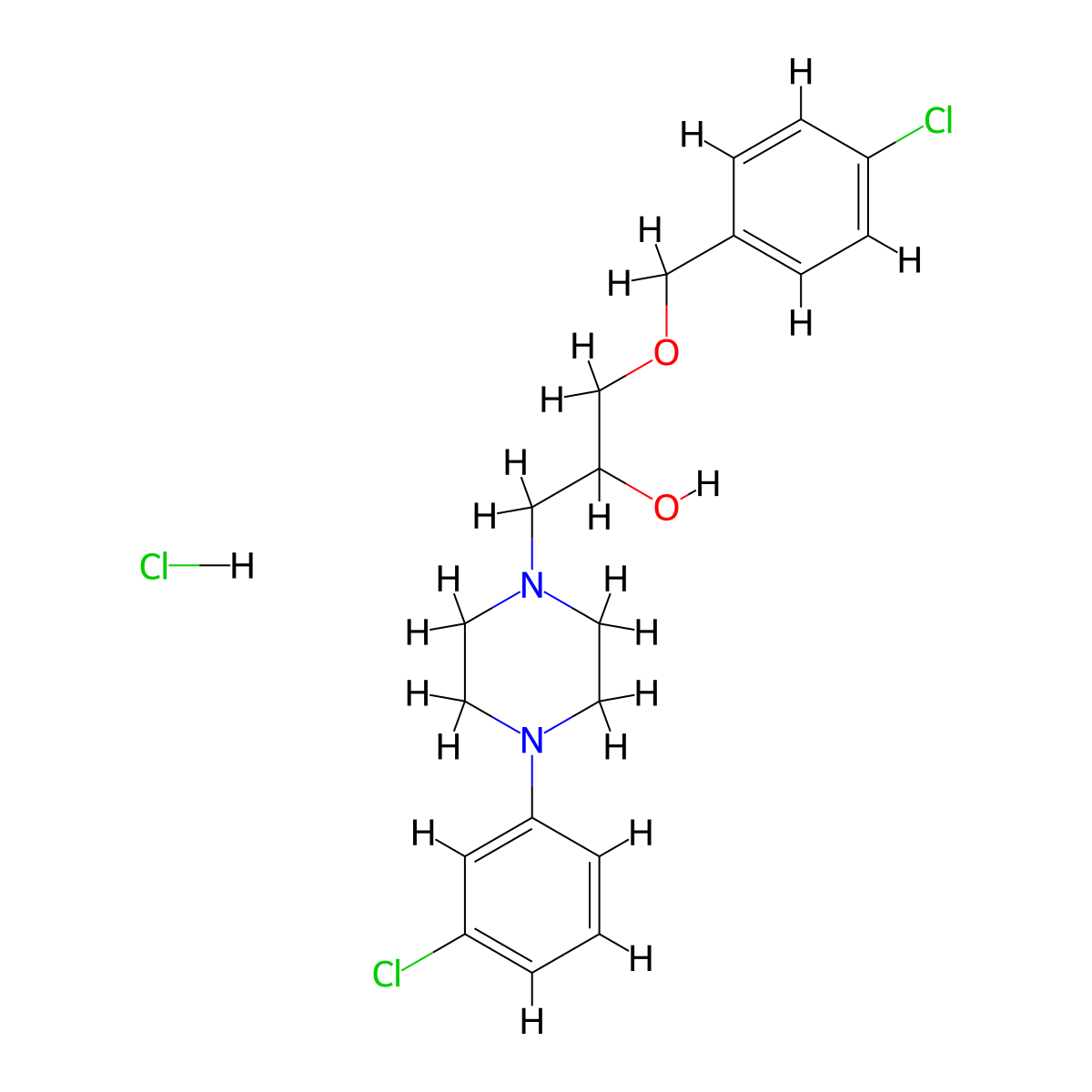 1-((4-Chlorobenzyl)oxy)-3-(4-(3-chlorophenyl)piperazin-1-yl)propan-2-ol hydrochloride molecular structure, CAS 1327521-00-5