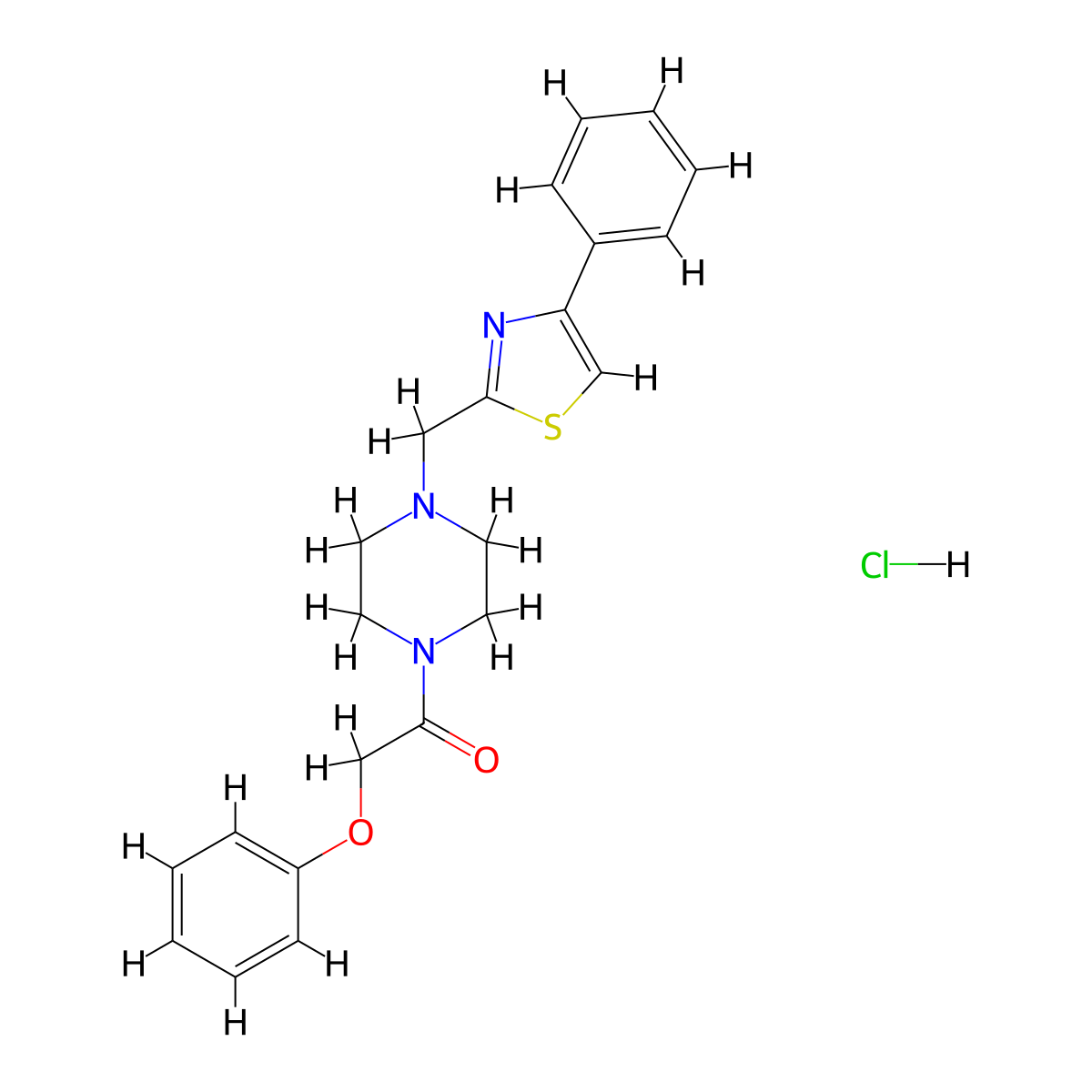 2-Phenoxy-1-(4-((4-phenylthiazol-2-yl)methyl)piperazin-1-yl)ethanone hydrochloride molecular structure, CAS 1327526-52-2