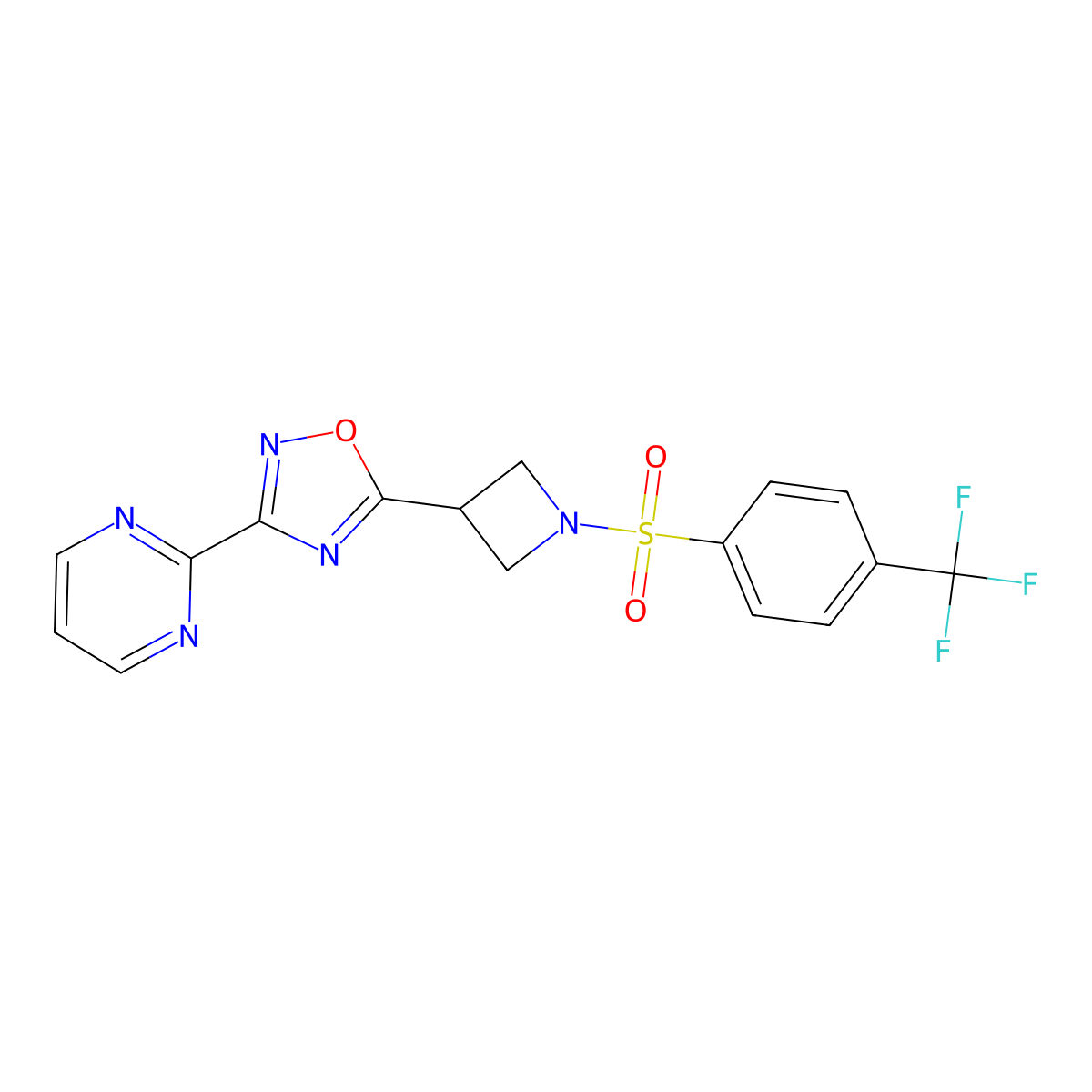 3-(Pyrimidin-2-yl)-5-(1-((4-(trifluoromethyl)phenyl)sulfonyl)azetidin-3-yl)-1,2,4-oxadiazole molecular structure, CAS 1327528-97-1
