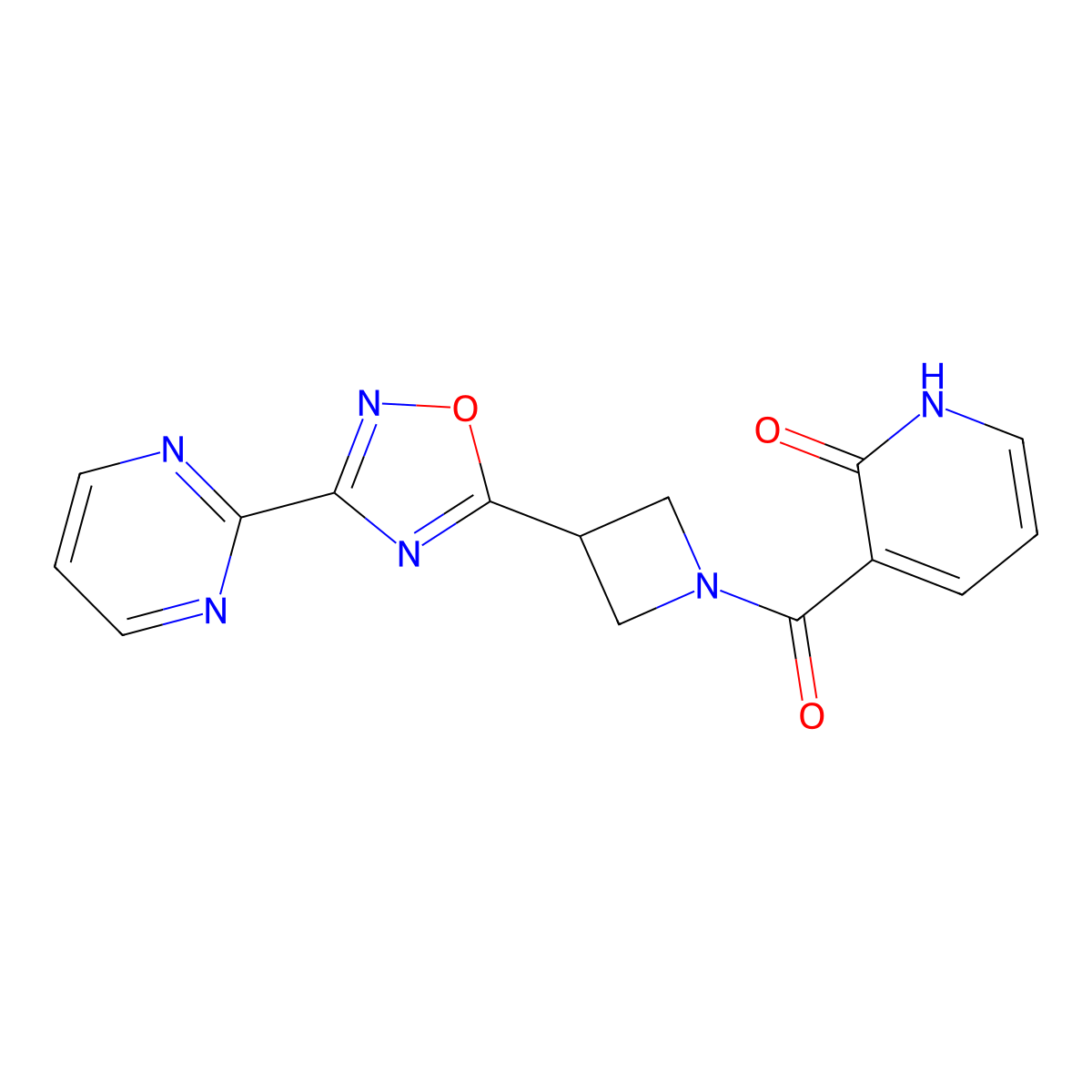 3-(3-(3-(pyrimidin-2-yl)-1,2,4-oxadiazol-5-yl)azetidine-1-carbonyl)pyridin-2(1H)-one molecular structure, CAS 1327528-99-3