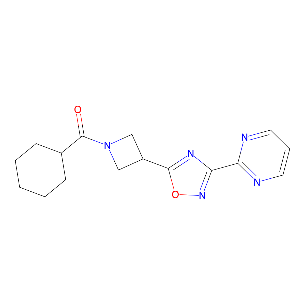 2-[5-(1-Cyclohexanecarbonylazetidin-3-yl)-1,2,4-oxadiazol-3-yl]pyrimidine molecular structure, CAS 1327529-03-2