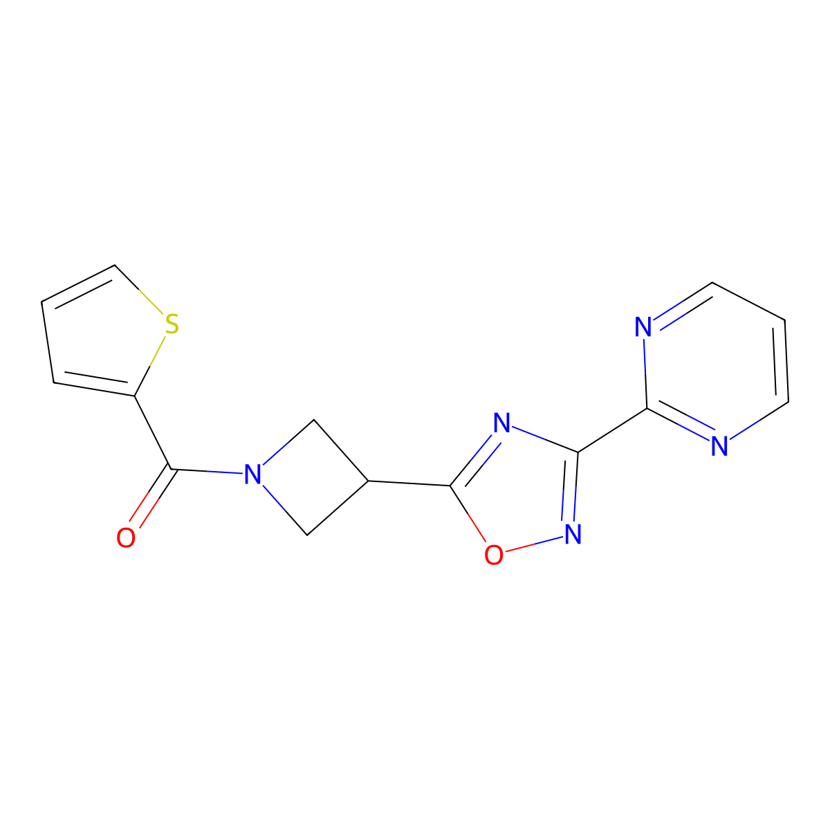 (3-(3-(Pyrimidin-2-yl)-1,2,4-oxadiazol-5-yl)azetidin-1-yl)(thiophen-2-yl)methanone molecular structure, CAS 1327529-08-7