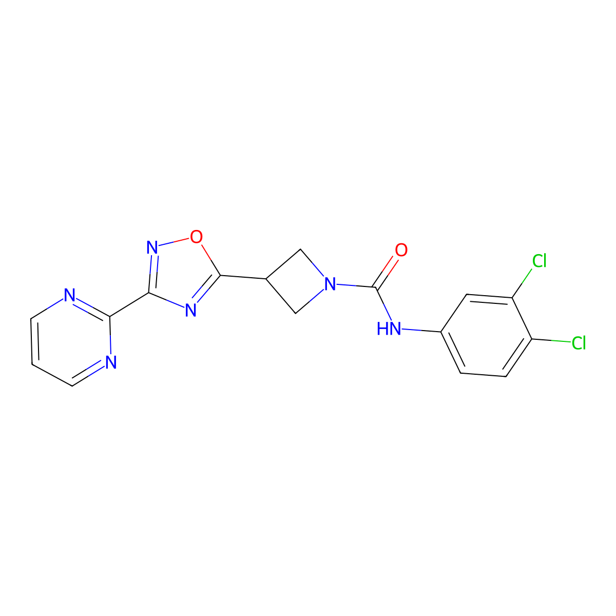 N-(3,4-dichlorophenyl)-3-[3-(pyrimidin-2-yl)-1,2,4-oxadiazol-5-yl]azetidine-1-carboxamide molecular structure, CAS 1327529-24-7
