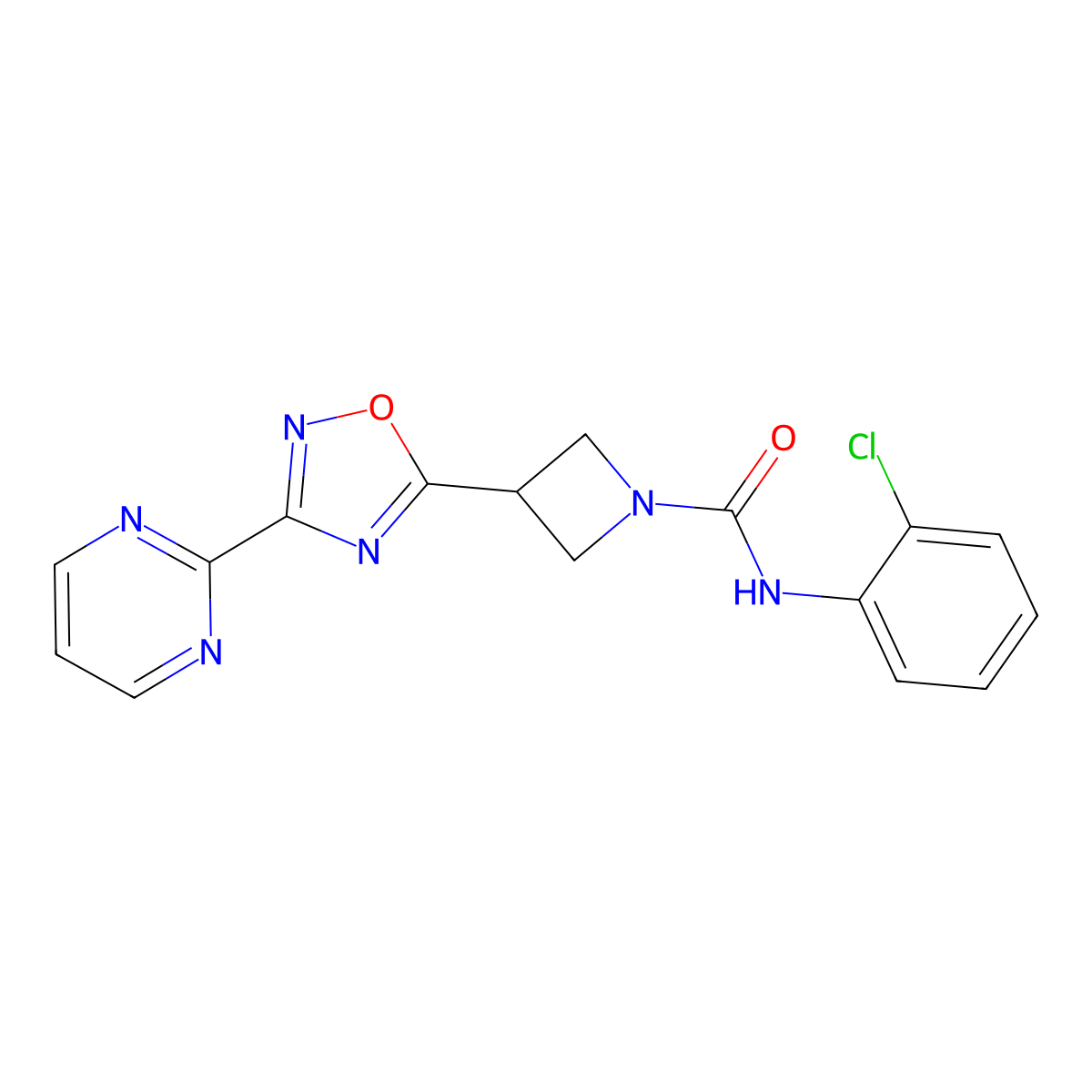 N-(2-chlorophenyl)-3-[3-(pyrimidin-2-yl)-1,2,4-oxadiazol-5-yl]azetidine-1-carboxamide molecular structure, CAS 1327529-25-8