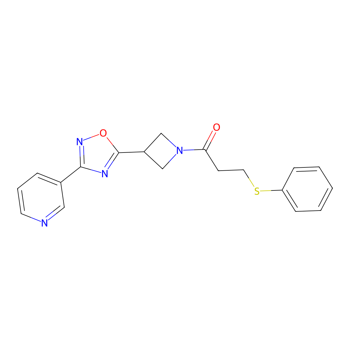 3-(Phenylthio)-1-(3-(3-(pyridin-3-yl)-1,2,4-oxadiazol-5-yl)azetidin-1-yl)propan-1-one molecular structure, CAS 1327529-37-2