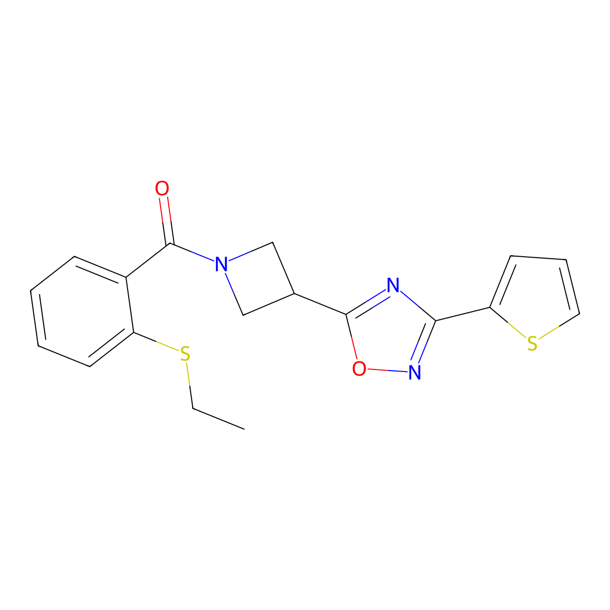 (2-(Ethylthio)phenyl)(3-(3-(thiophen-2-yl)-1,2,4-oxadiazol-5-yl)azetidin-1-yl)methanone molecular structure, CAS 1327529-46-3