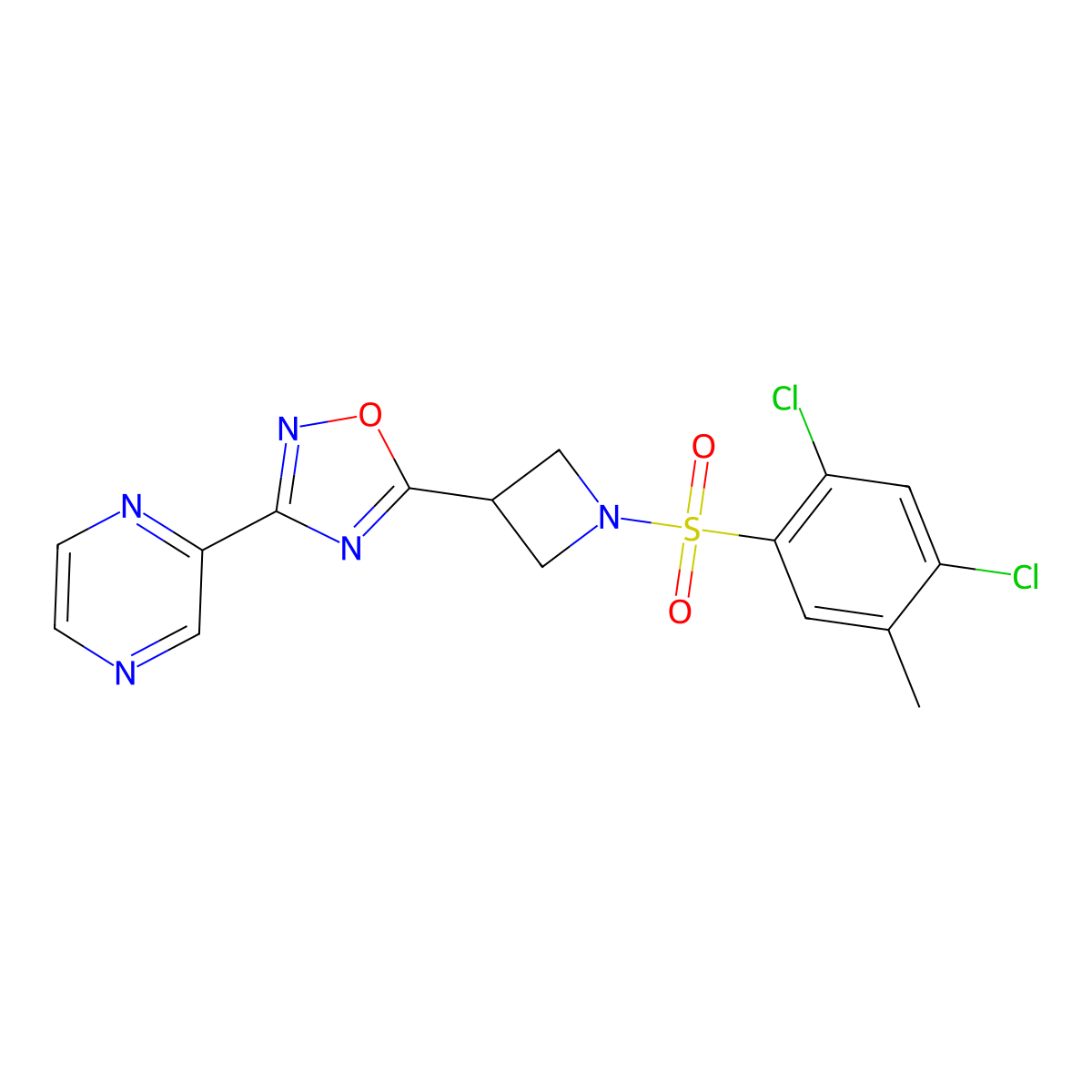 5-(1-((2,4-Dichloro-5-methylphenyl)sulfonyl)azetidin-3-yl)-3-(pyrazin-2-yl)-1,2,4-oxadiazole molecular structure, CAS 1327529-81-6