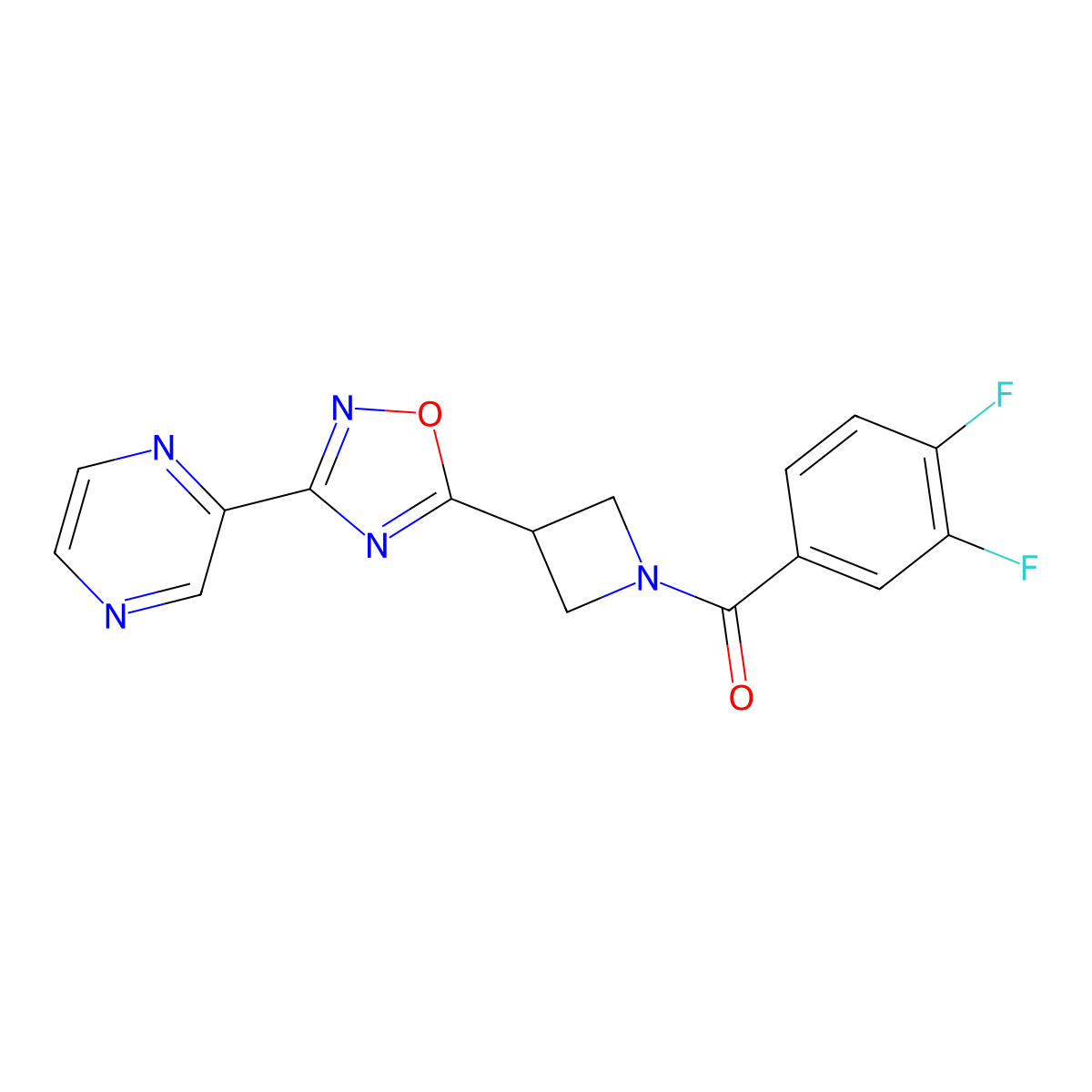 (3,4-Difluorophenyl)(3-(3-(pyrazin-2-yl)-1,2,4-oxadiazol-5-yl)azetidin-1-yl)methanone molecular structure, CAS 1327529-99-6