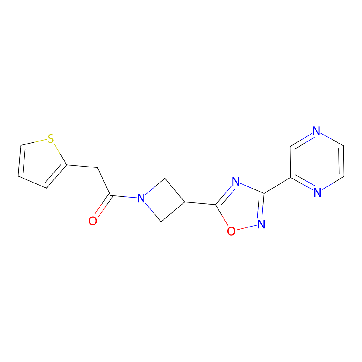 1-(3-(3-(Pyrazin-2-yl)-1,2,4-oxadiazol-5-yl)azetidin-1-yl)-2-(thiophen-2-yl)ethanone molecular structure, CAS 1327530-05-1