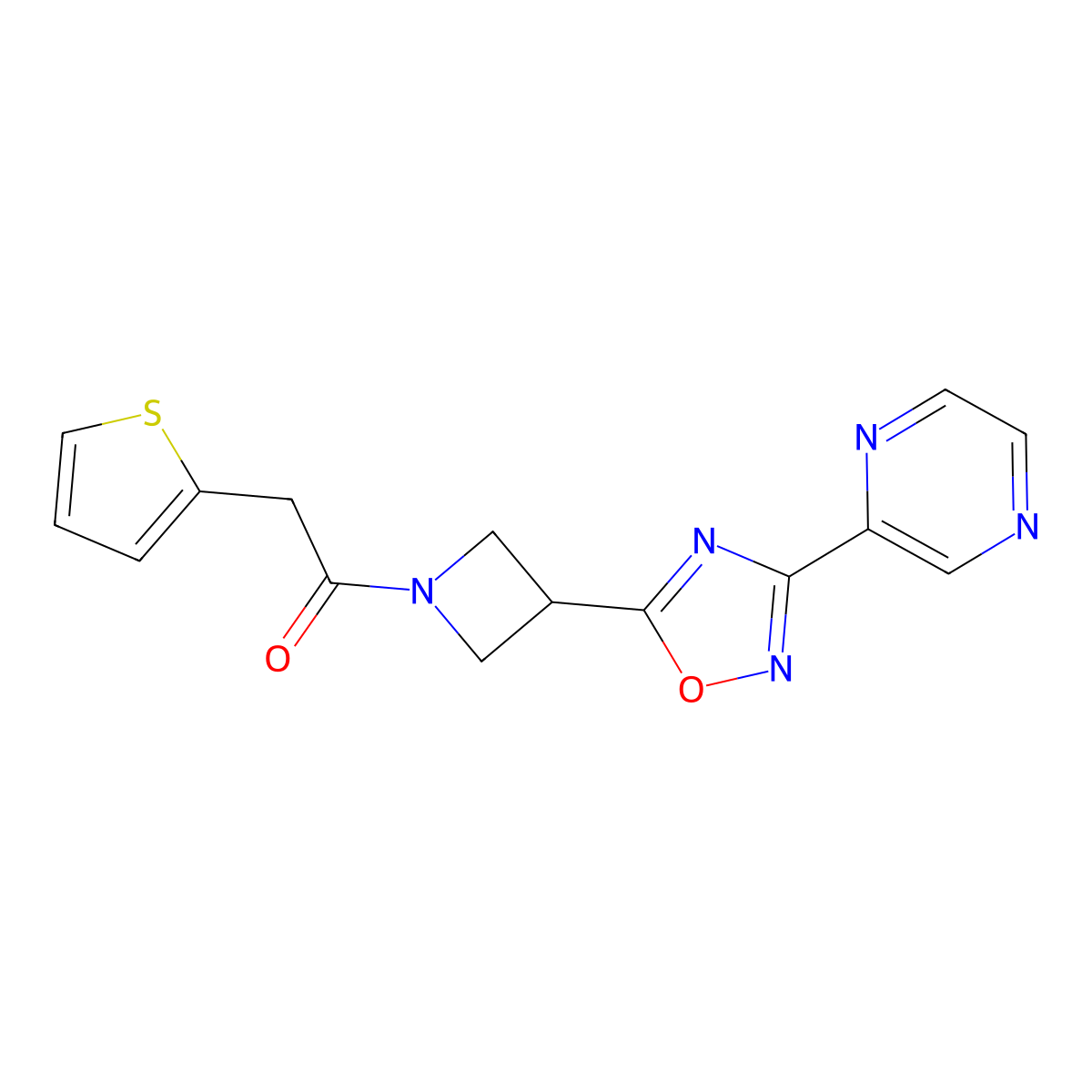 1-(3-(3-(Pyrazin-2-yl)-1,2,4-oxadiazol-5-yl)azetidin-1-yl)-2-(thiophen-2-yl)ethanone molecular structure, CAS 1327530-05-1