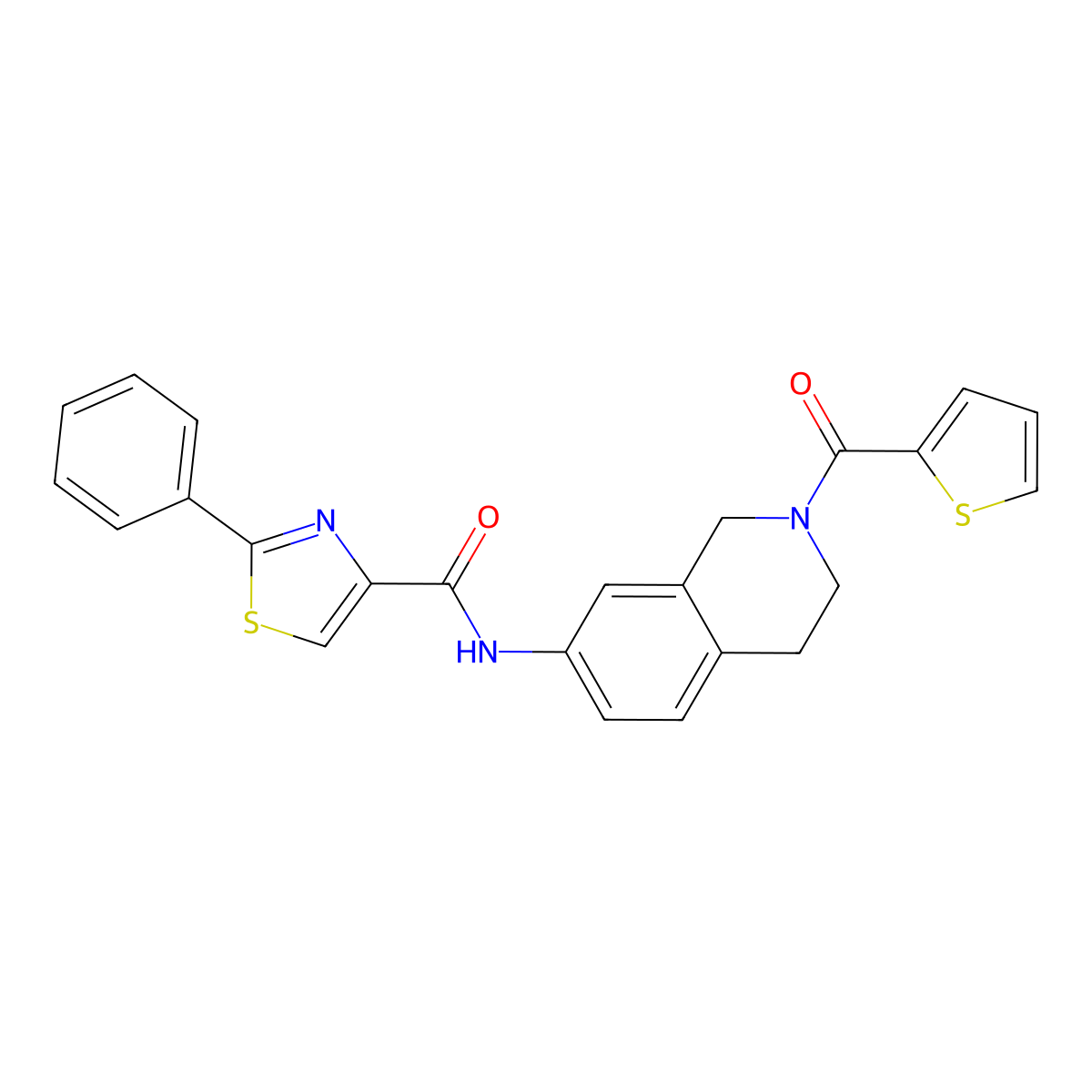 2-phenyl-N-(2-(thiophene-2-carbonyl)-1,2,3,4-tetrahydroisoquinolin-7-yl)thiazole-4-carboxamide molecular structure, CAS 1327533-58-3