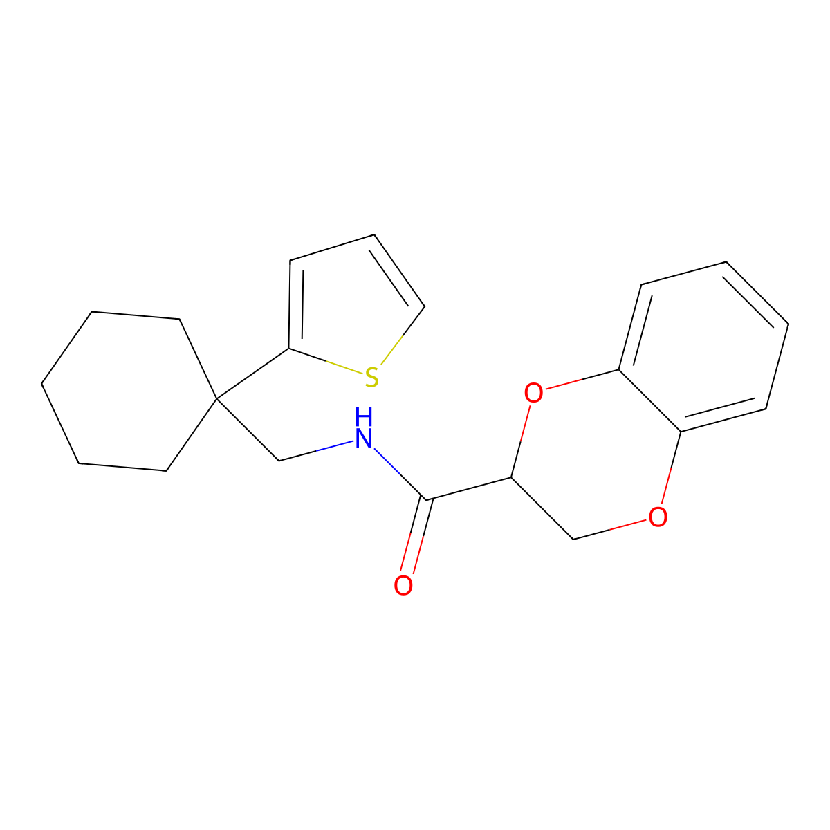 N-((1-(thiophen-2-yl)cyclohexyl)methyl)-2,3-dihydrobenzo[b][1,4]dioxine-2-carboxamide molecular structure, CAS 1327534-22-4