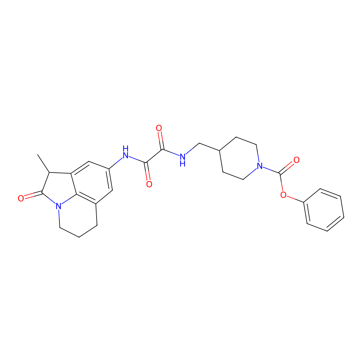 phenyl 4-((2-((1-methyl-2-oxo-2,4,5,6-tetrahydro-1H-pyrrolo[3,2,1-ij]quinolin-8-yl)amino)-2-oxoacetamido)methyl)piperidine-1-carboxylate molecular structure, CAS 1327534-99-5