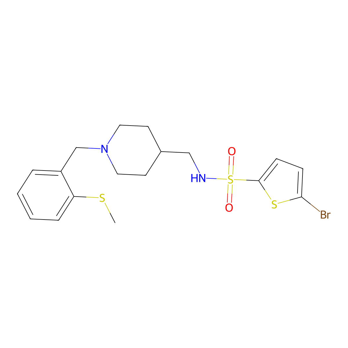 5-bromo-N-((1-(2-(methylthio)benzyl)piperidin-4-yl)methyl)thiophene-2-sulfonamide molecular structure, CAS 1327535-21-6
