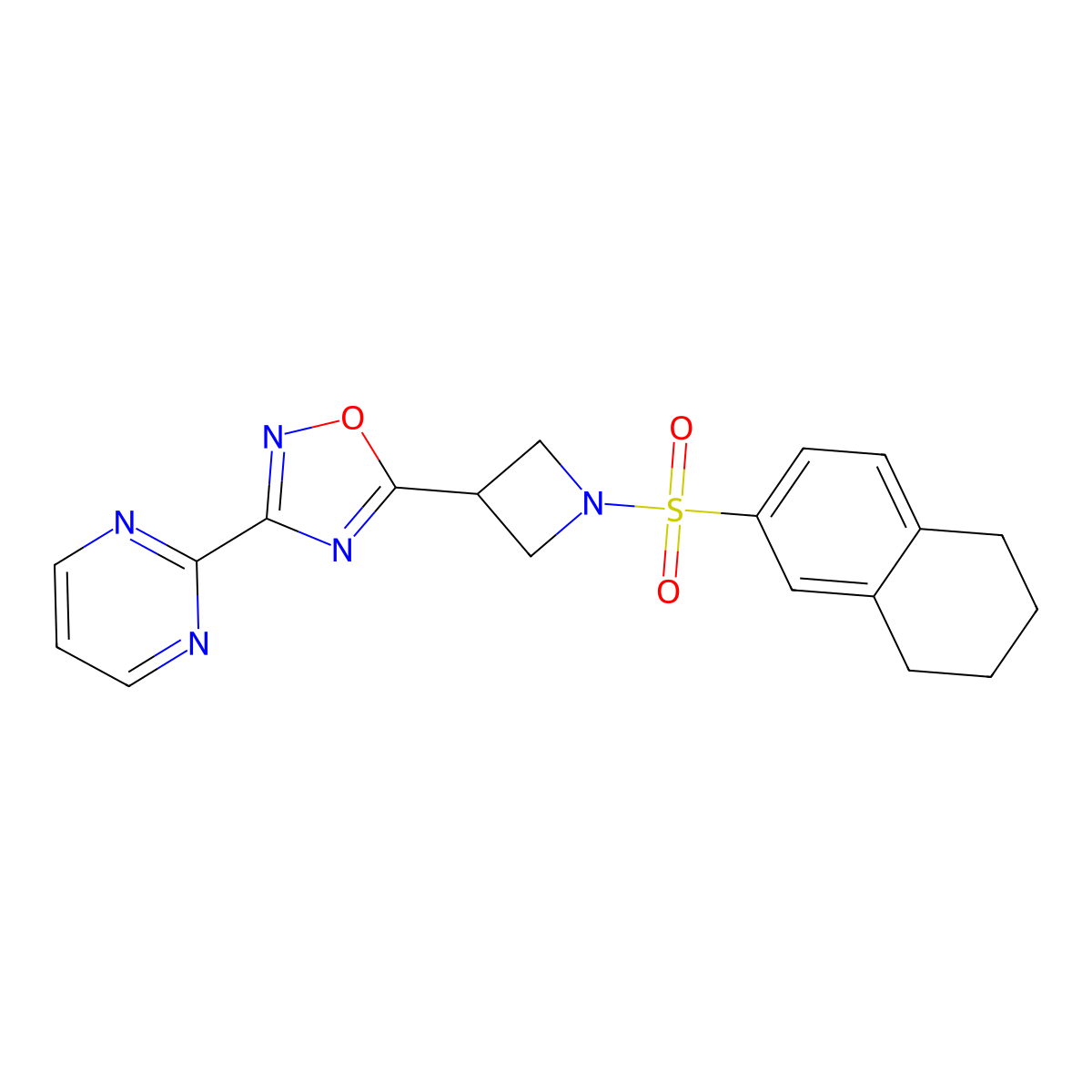3-(Pyrimidin-2-yl)-5-(1-((5,6,7,8-tetrahydronaphthalen-2-yl)sulfonyl)azetidin-3-yl)-1,2,4-oxadiazole molecular structure, CAS 1327541-58-1