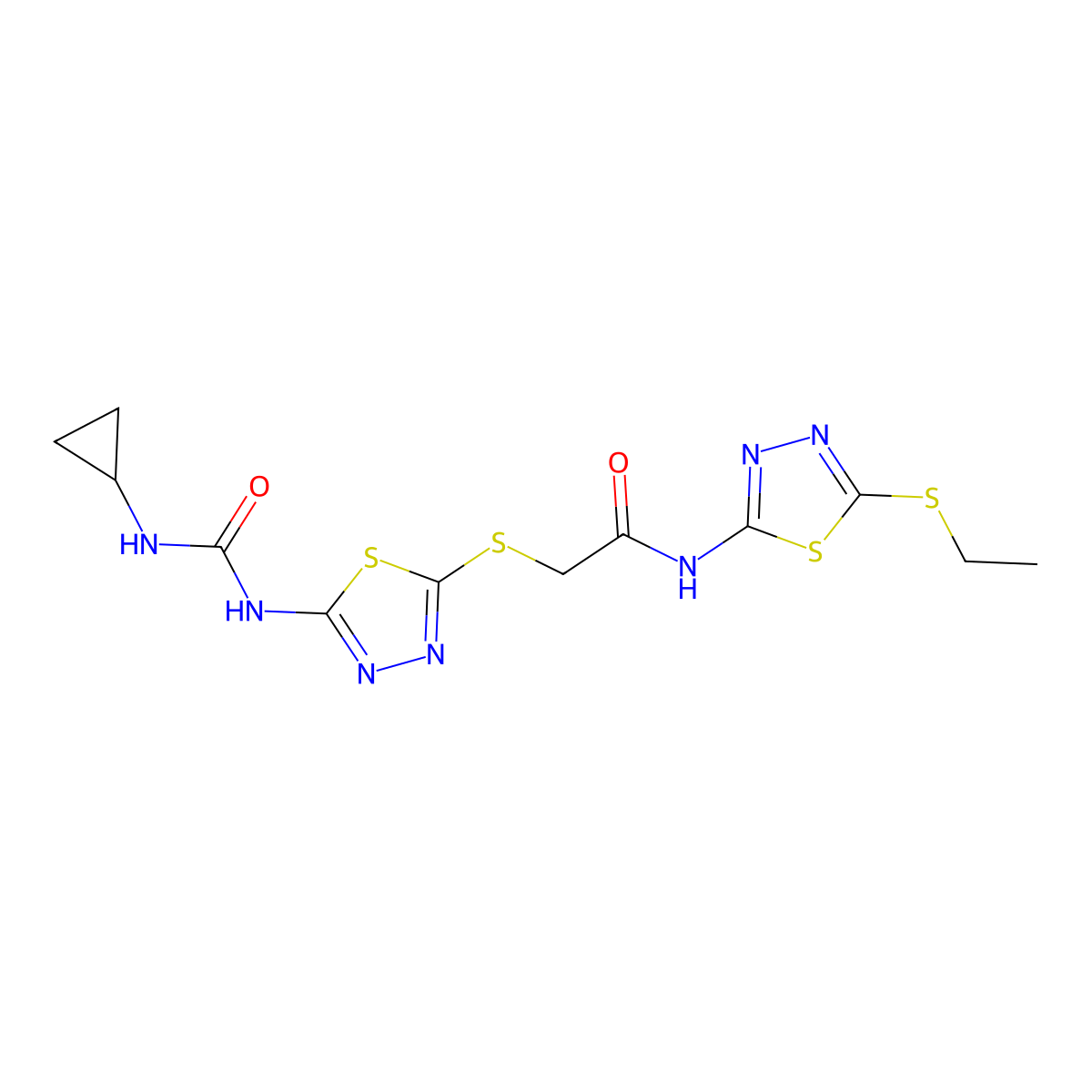 2-((5-(3-cyclopropylureido)-1,3,4-thiadiazol-2-yl)thio)-N-(5-(ethylthio)-1,3,4-thiadiazol-2-yl)acetamide molecular structure, CAS 1327541-81-0